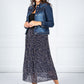 Navy Pleated Leopard Print Skirt