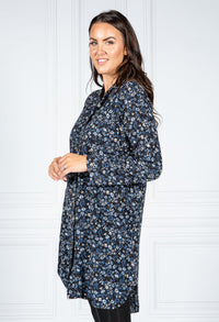 PAMELA SCOTT BLUE FLORAL SHIRT DRESS