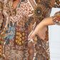 PAMELA SCOTT VINTAGE PRINT SHIRT DRESS IN BROWN