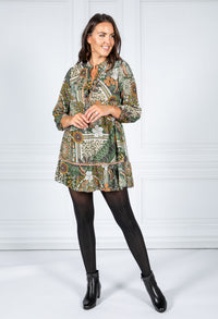 PAMELA SCOTT VINTAGE PRINT SHIRT DRESS IN GREEN