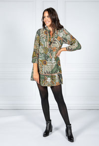 PAMELA SCOTT VINTAGE PRINT SHIRT DRESS IN GREEN