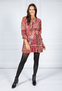 PAMELA SCOTT VINTAGE PRINT SHIRT DRESS IN RED