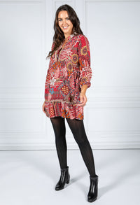 PAMELA SCOTT VINTAGE PRINT SHIRT DRESS IN RED