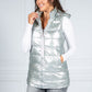 Pearlescent Padded Gilet in Silver Blue