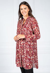 PAMELA SCOTT PAISLEY PRINT SHIRT DRESS IN WINE