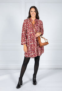 PAMELA SCOTT PAISLEY PRINT SHIRT DRESS IN WINE