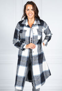 Navy Checked Midi Coat