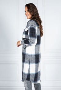 Navy Checked Midi Coat