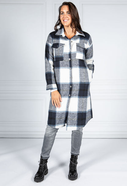 Navy Checked Midi Coat