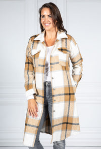 Golden Brown Checked Midi Coat