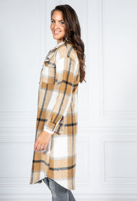 Golden Brown Checked Midi Coat