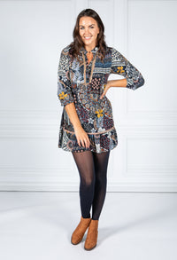 PAMELA SCOTT VINTAGE PRINT SHIRT DRESS IN NAVY