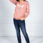 PAMELA SCOTT VARSITY CREW NECK JUMPER IN BLUSH