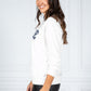 PAMELA SCOTT VARSITY CREW NECK JUMPER IN CREAM