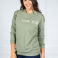 NEW YORK VARSITY CREW NECK JUMPER IN MOSS GREEN