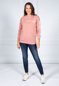 NEW YORK VARSITY CREW NECK JUMPER IN BLUSH