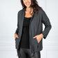 PAMELA SCOTT OPEN HOODED CARDIGAN IN DARK GREY