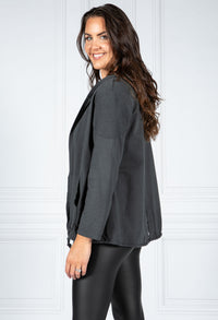 PAMELA SCOTT OPEN HOODED CARDIGAN IN DARK GREY