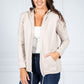 PAMELA SCOTT OPEN HOODED CARDIGAN IN BEIGE