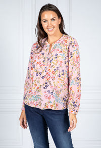 TWIST FLORAL BLOUSE IN LIGHT PINK