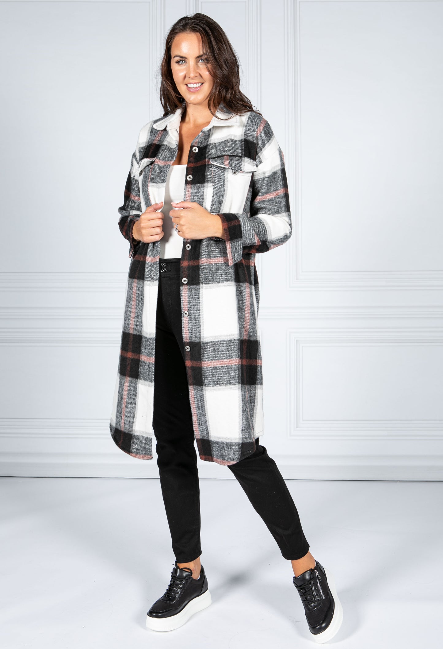 WINE CHECKED MIDI COAT