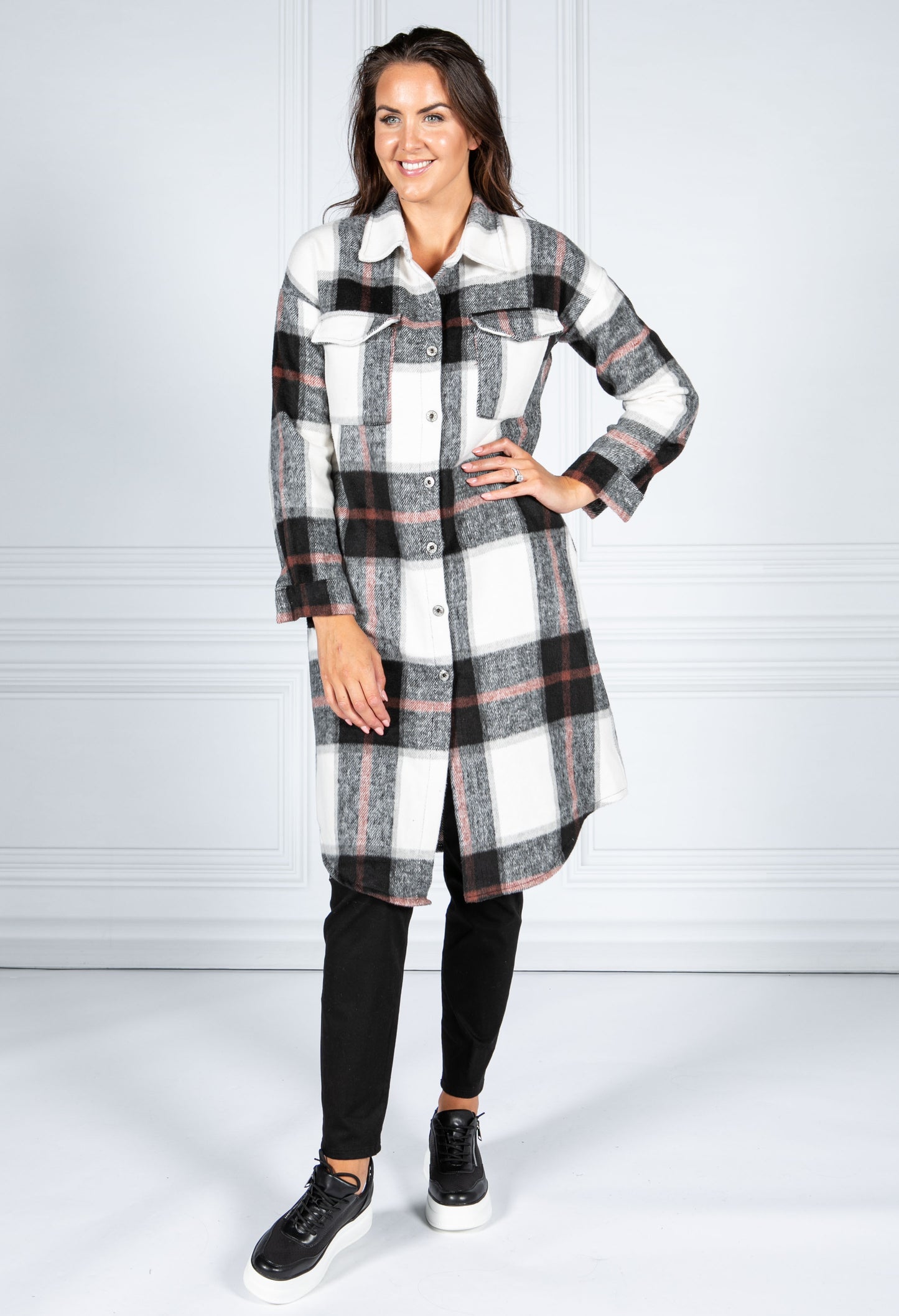 WINE CHECKED MIDI COAT