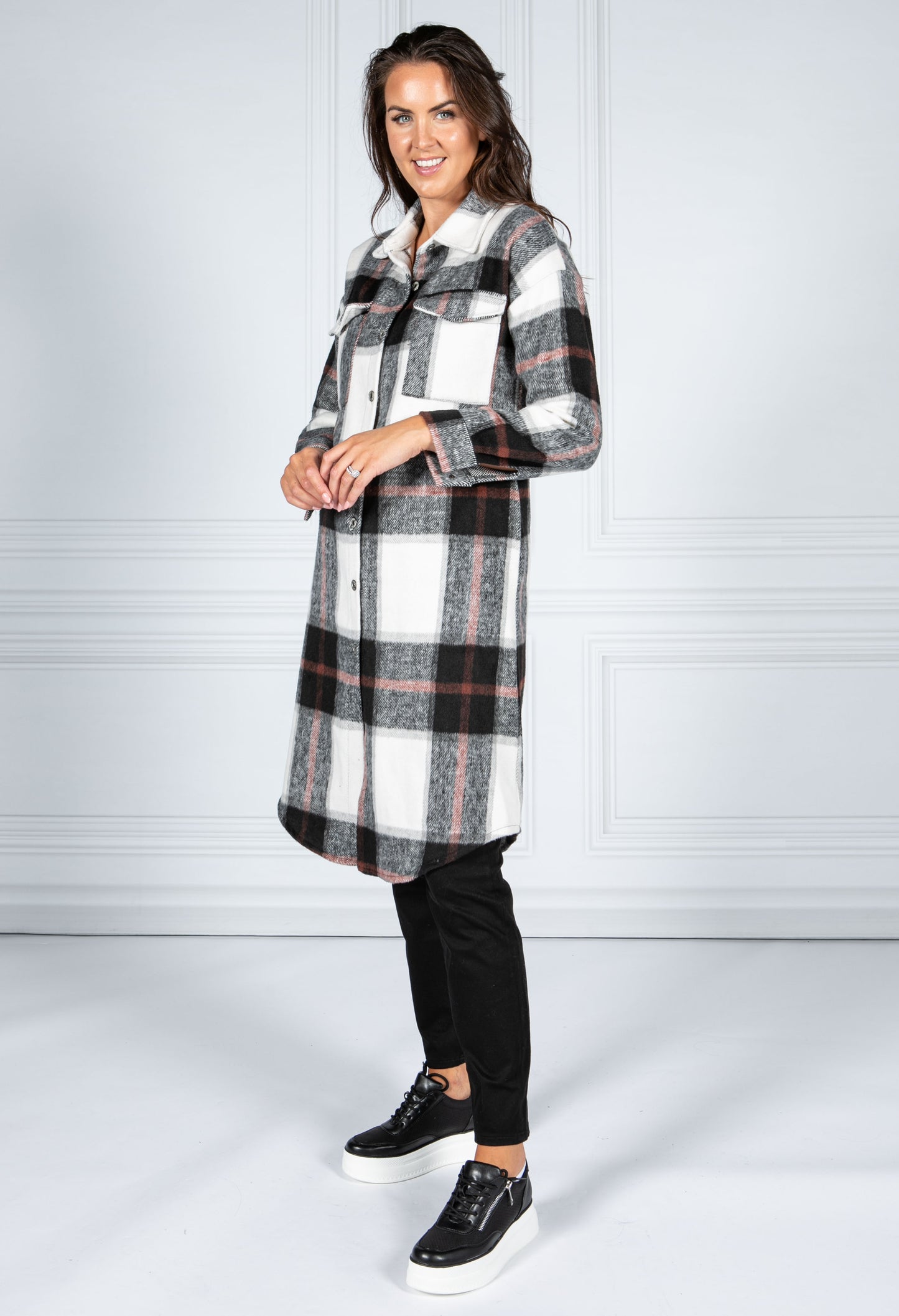 WINE CHECKED MIDI COAT