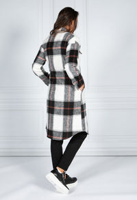 WINE CHECKED MIDI COAT