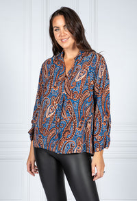 PAMELA SCOTT PAISLEY PRINT BLOUSE IN NAVY