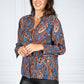 PAMELA SCOTT PAISLEY PRINT BLOUSE IN NAVY