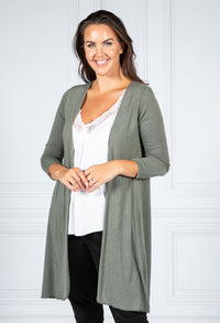 Lightweight Long Cardigan in Moss