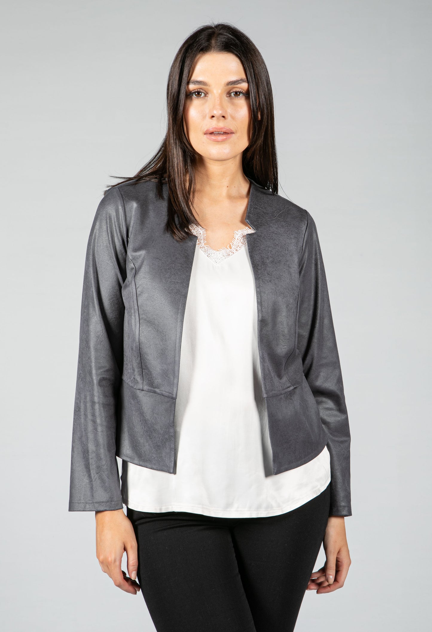 Vintage Faux Leather Biker Jacket in Charcoal Grey