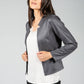 Vintage Faux Leather Biker Jacket in Charcoal Grey