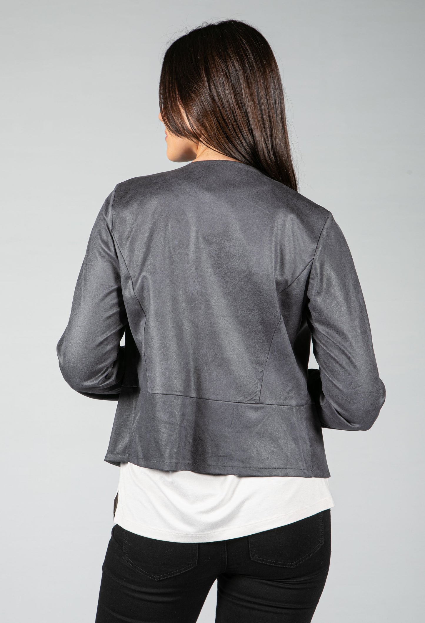 Vintage Faux Leather Biker Jacket in Charcoal Grey