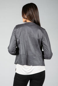 Vintage Faux Leather Biker Jacket in Charcoal Grey