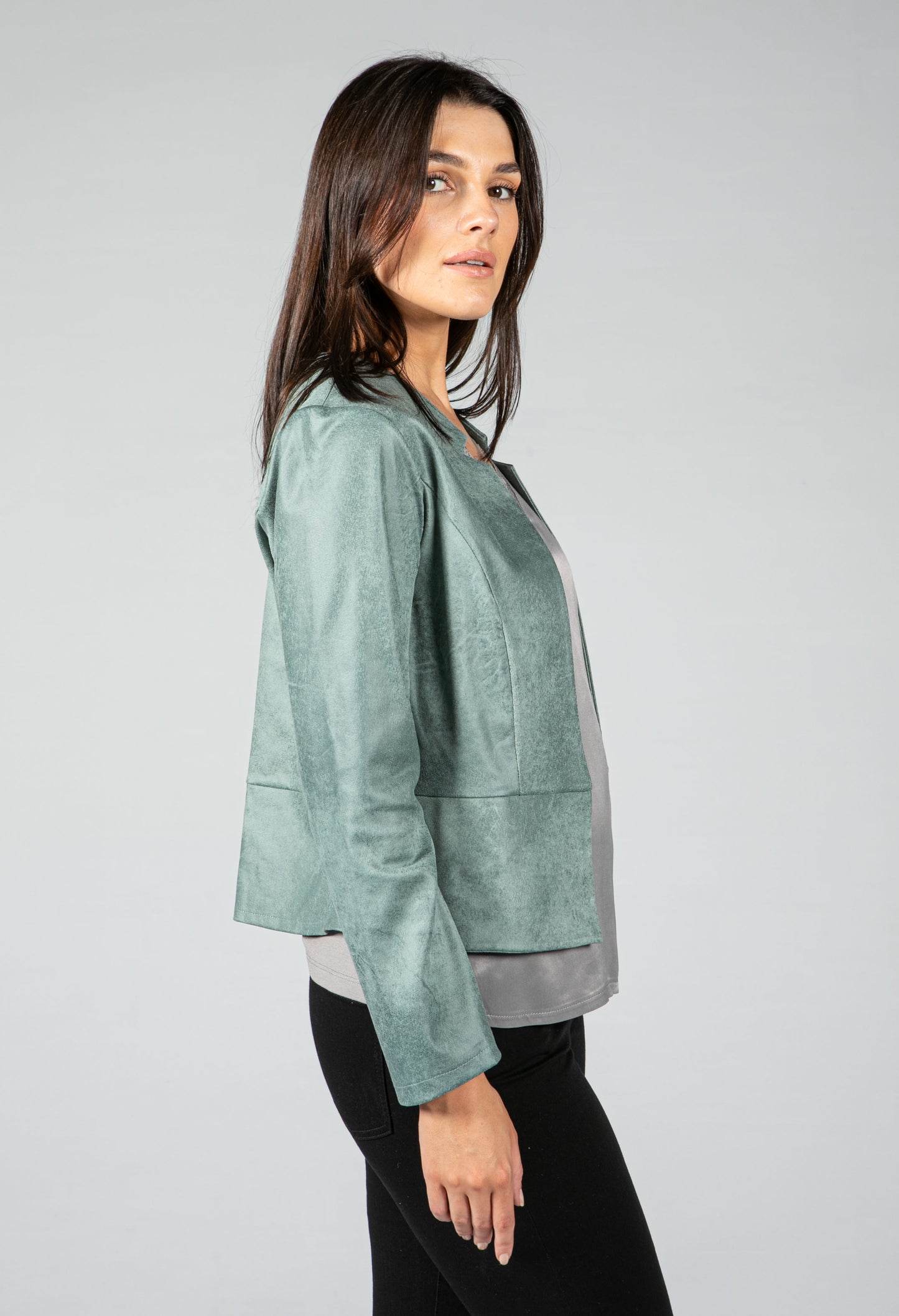 Vintage Faux Leather Biker Jacket in Sage