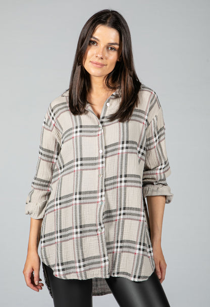 Light Sand Check Textured Shirt