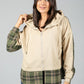 ZIP UP HOODIE WITH GREEN TARTEN UNDERLAY IN BEIGE