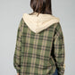 ZIP UP HOODIE WITH GREEN TARTEN UNDERLAY IN BEIGE