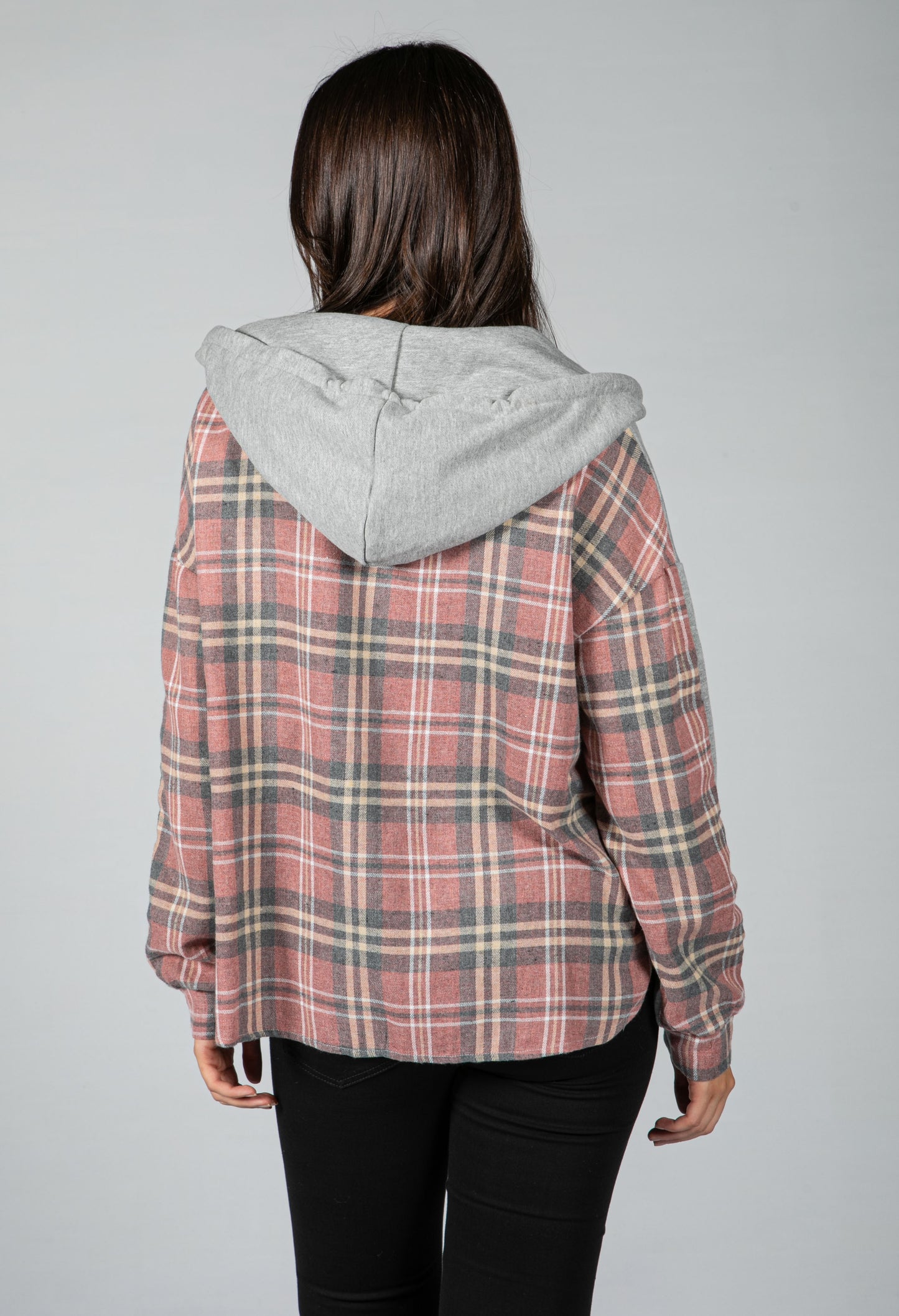 ZIP UP HOODIE WITH TARTEN UNDERLAY IN GREY