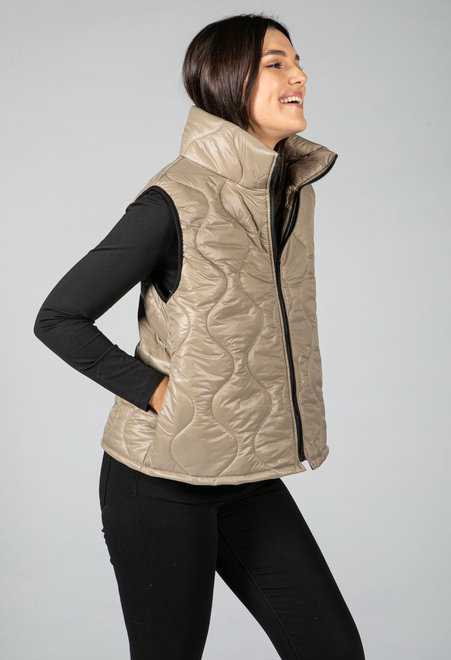 Quilted Gilet in Beige