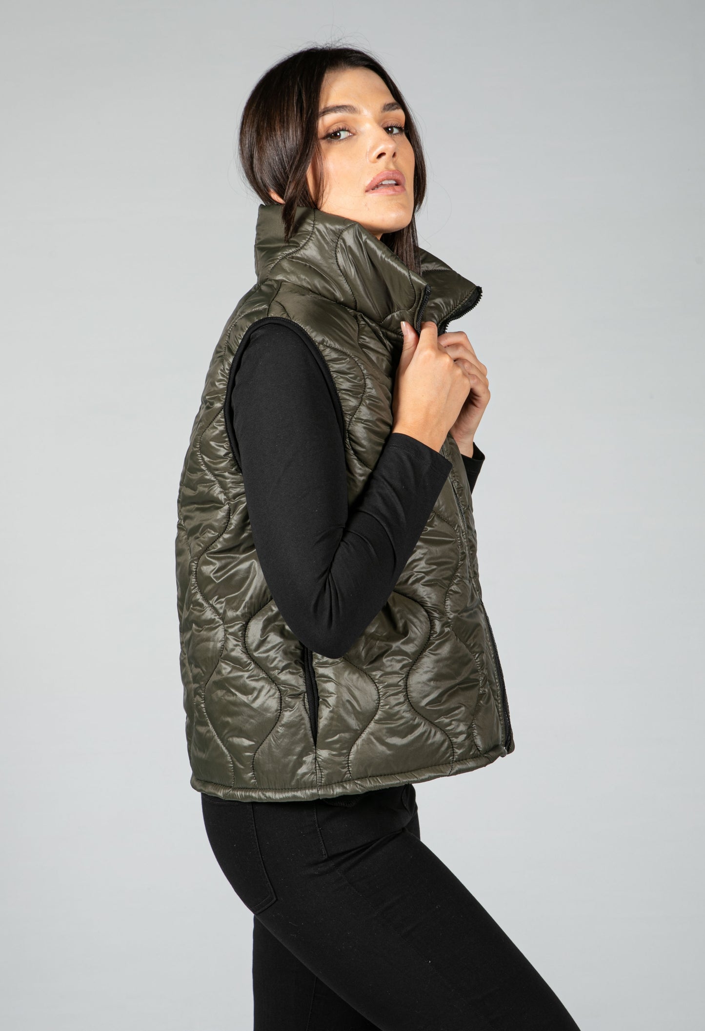 Quilted Gilet in Khaki