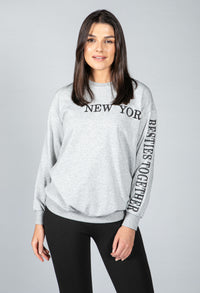 NEW YORK VARSITY CREW NECK JUMPER IN GREY