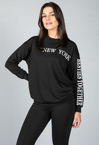 NEW YORK VARSITY CREW NECK JUMPER IN BLACK