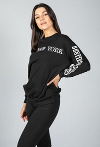 NEW YORK VARSITY CREW NECK JUMPER IN BLACK