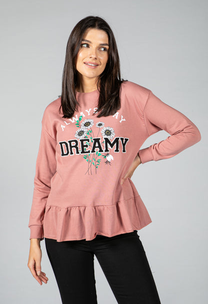 PAMELA SCOTT CREW NECK GRAPHIC JUMPER IN BLUSH