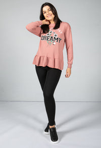 PAMELA SCOTT CREW NECK GRAPHIC JUMPER IN BLUSH