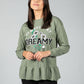 PAMELA SCOTT CREW NECK GRAPHIC JUMPER IN MOSS GREEN