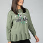 PAMELA SCOTT CREW NECK GRAPHIC JUMPER IN MOSS GREEN