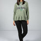 PAMELA SCOTT CREW NECK GRAPHIC JUMPER IN MOSS GREEN